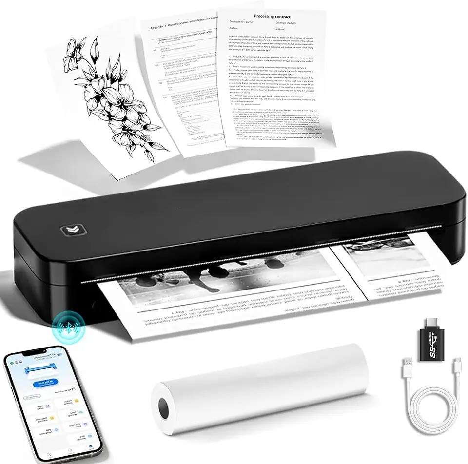Impressora de Tatuagem Portátil, Impressora de Estêncil de Transferência, Impressora de Estêncil de Tatuagem, Impressora Portátil Compatível com Android, IOS, PC, Impressora A4 Portátil