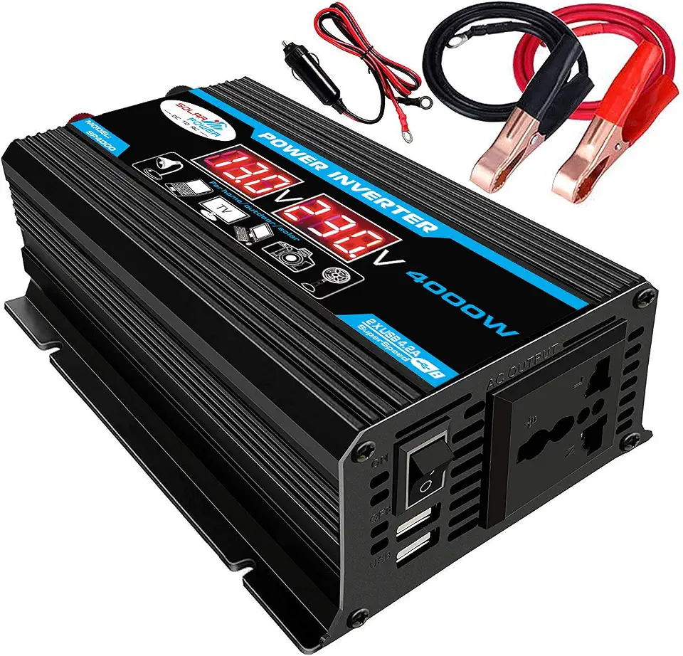 Inversor De Carro Digital Solar 12v-110v/220v 4000w Com Usb, Conversor de Energia Portátil Barcos e Emergências(12v-110v)
