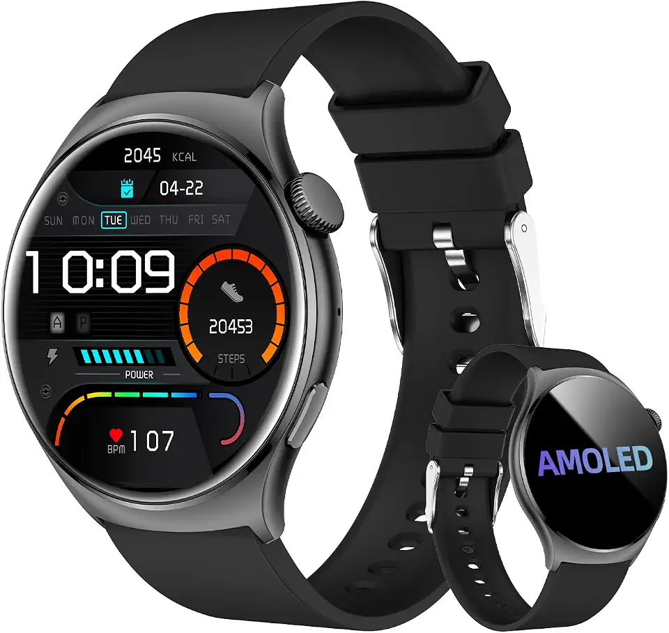 Bettdow Smartwatch feminino Redondo AMOLED 1.43" - Relógio Inteligente com Chamadas Bluetooth, 178+ Modos Esportivos, IP68 à Prova d‘Água, Compatível Android/iOS (preto)