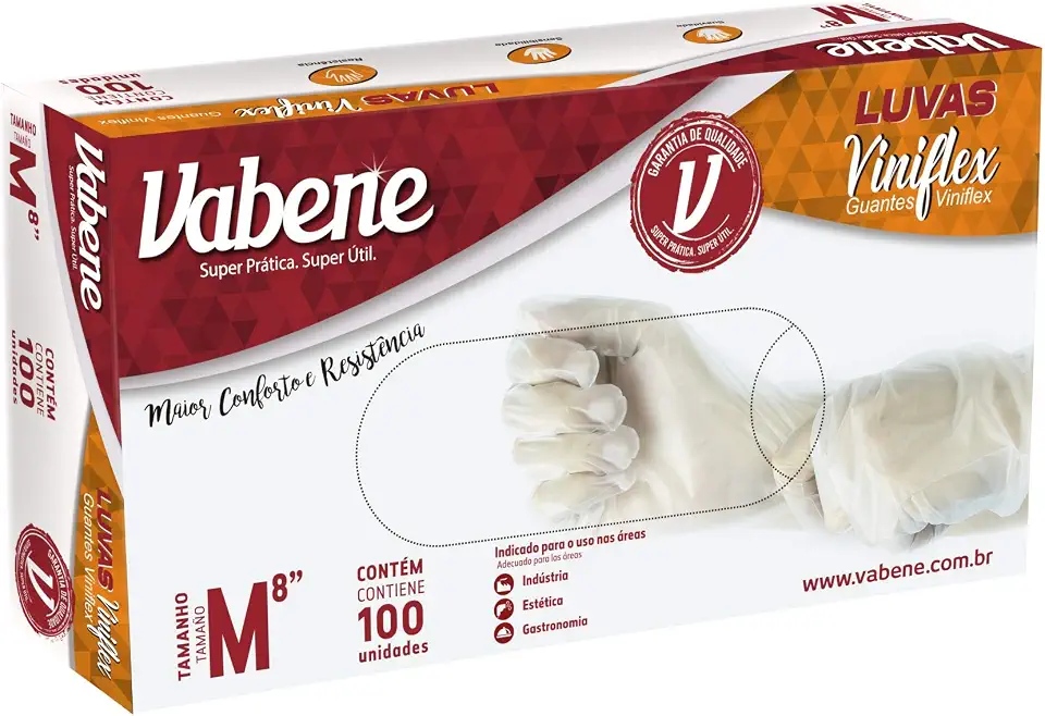 Luva Viniflex Translucida sem pó Tam. M 100und/cart, Vabene