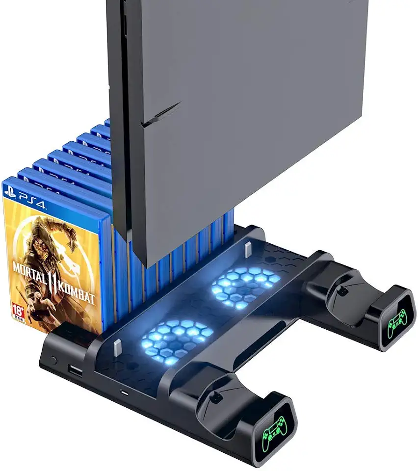 Base de resfriamento compatível com PS4/PS4 Pro/PS4 Slim,OIVO Controller Charging Dock Station com suporte vertical mais frio, carregador de controle duplo com indicadores de LED e 10 jogos de armazenamento