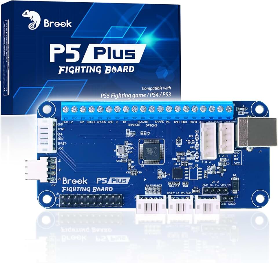 Brook Placa de combate P5 Plus – Versão de cabeçalho pré-instalada, tempos de resposta extremamente rápidos para dominar a luta. Arcade Stick PCB para jogos de luta PS5, PS4, PS3, NS e consoles PC