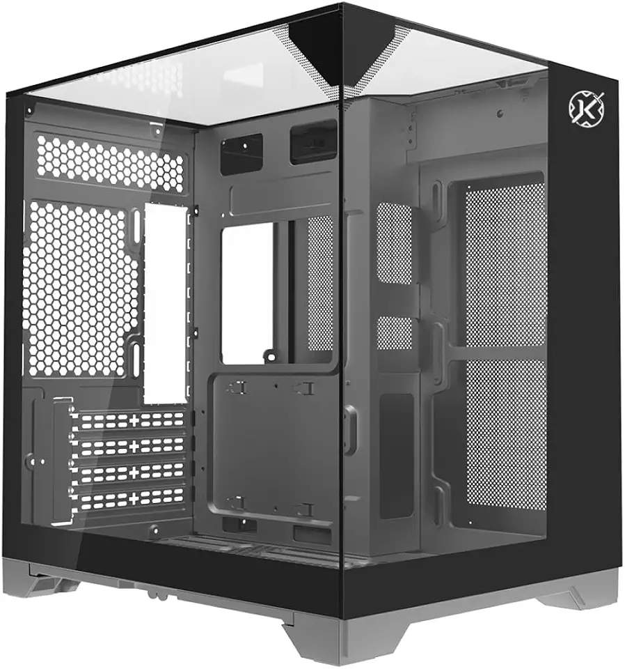 Gabinete Gamer Kalkan Midgard Vision Preto Micro ATX Aquário Sem Fans Câmara Dupla Painéis de Vidro Temperado Triplo Vista Panorâmica KLK00086