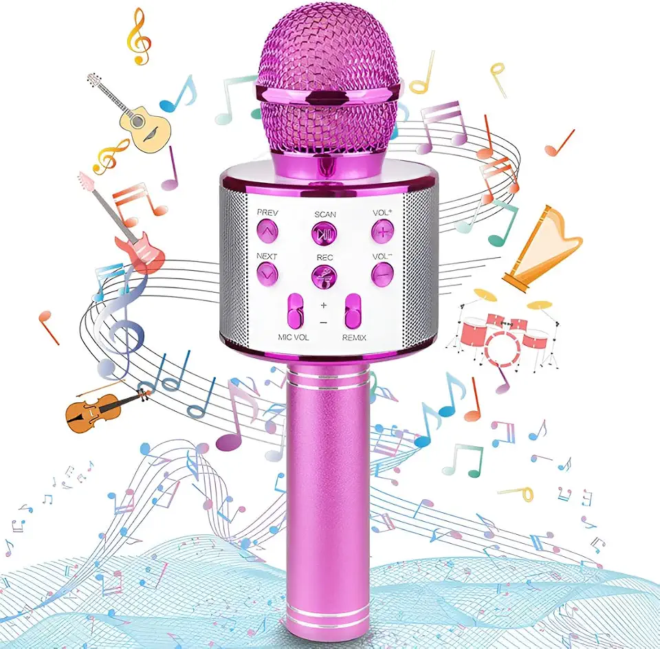 Microfone Infantil Karaoke Sem Fio Recarregável USB para Crianças Menina Menino Festas Eventos Portátil (ROSA)