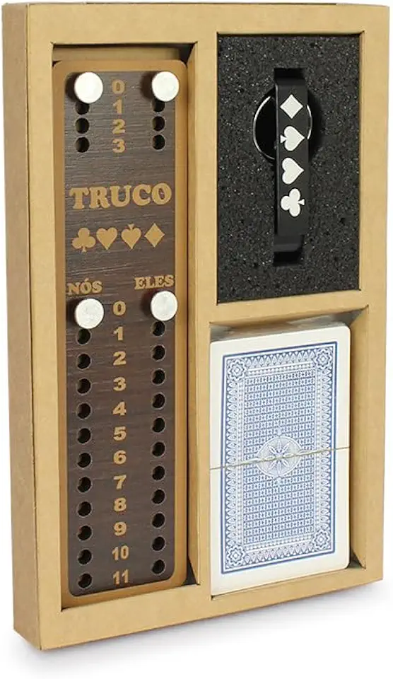 Kit Truco Completo 3 Peças – Marcador de Tento, Chaveiro e Baralho com 54 Cartas para Jogos de Cartas, Entretenimento e Lazer em Família