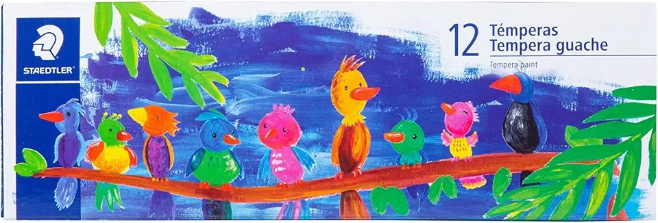 STAEDTLER Tinta Guache 12 Cores - 8859 C12 PE - À Base de Água, Fácil de Limpar, Cores Vivas com Alta Cobertura – Frascos de 20ml, Ideal para Escola e Artes