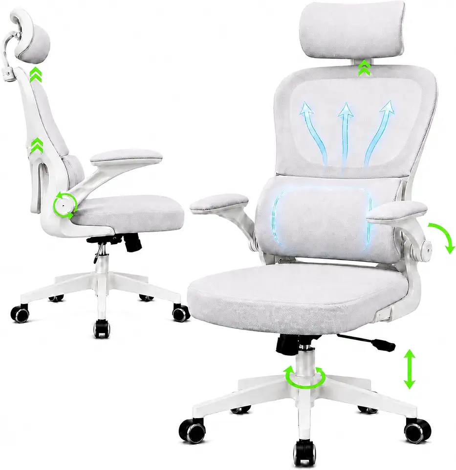 Cadeira de Escritório Presidente Madri Ergonômica Giratória Reclinável com Apoio de Pés Cadeira Gamer Diretor Suporte Lombar Estofada Braço Articulado Conforto Premium Suporta até 200kg