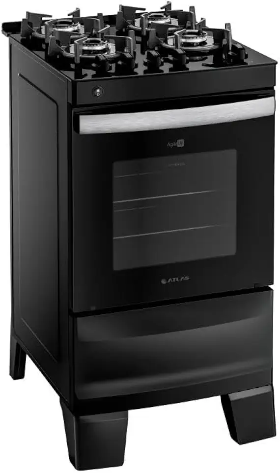 Fogão 4 Bocas Preto com Mesa de Vidro Atlas Agile Up Bivolt
