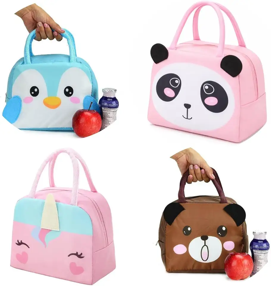 Lancheira termica Infantil com Desenhos de Animais 3D, Bolsa Térmica infantil, Design Divertido como unicornio, Urso, panda, pinguim, Bolsa Escolar Impermeável com Alça Resistente.