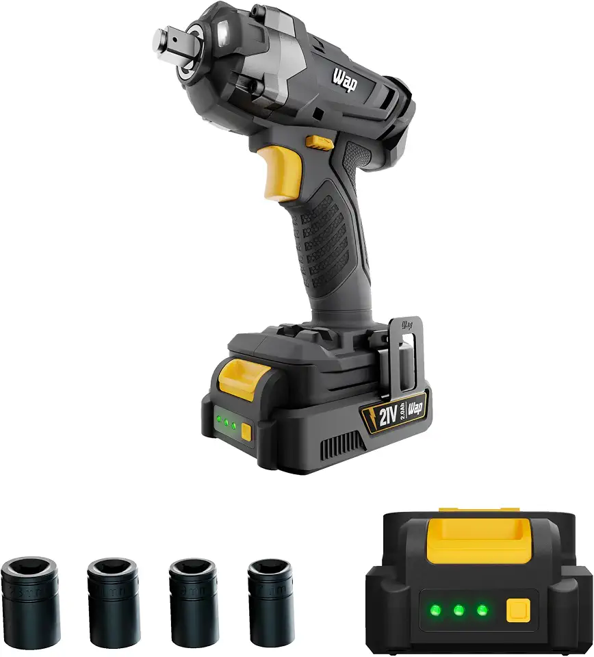 WAP Chave de Impacto à Bateria 1/2" 21V K21 CH01, com 4 Soquetes de Encaixe Quadrado, 350Nm 21VDC