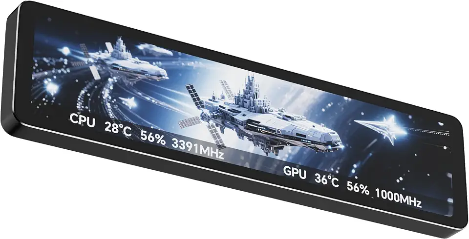 TR Tela de monitoramento de PC Trofeo Vision 11.3 LCD preta, 11,3 polegadas | Tela LCD USB-C de 11,4 polegadas 1920 x 400 para estatísticas de hardware de PC, imagens, GIFs e exibição de capa de mesa