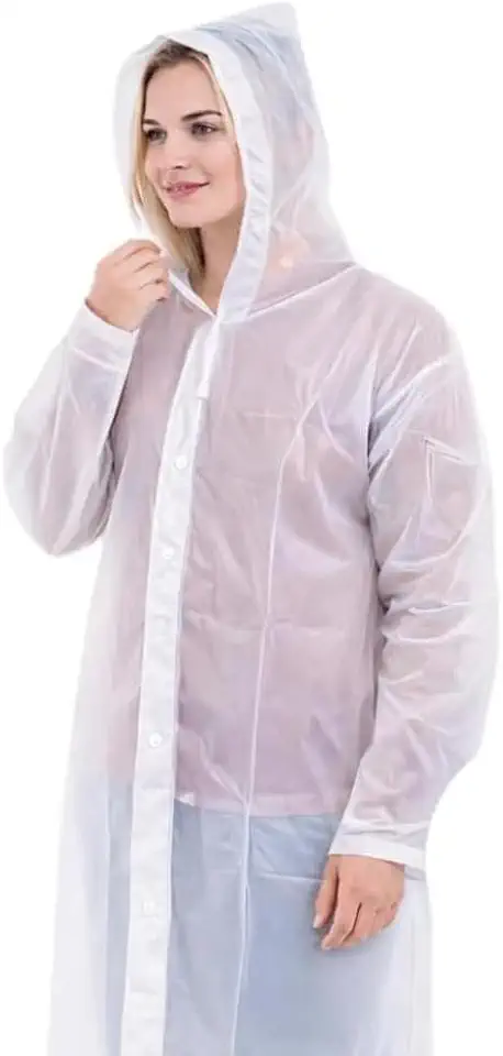 Capa de Chuva Adulto Unissex Transparente em EVA Ecológico com Capuz Ajustável Linha Premium – Impermeável, Reutilizável e Resistente para Shows, Viagens, Passeios, Trilhas e Uso Diário
