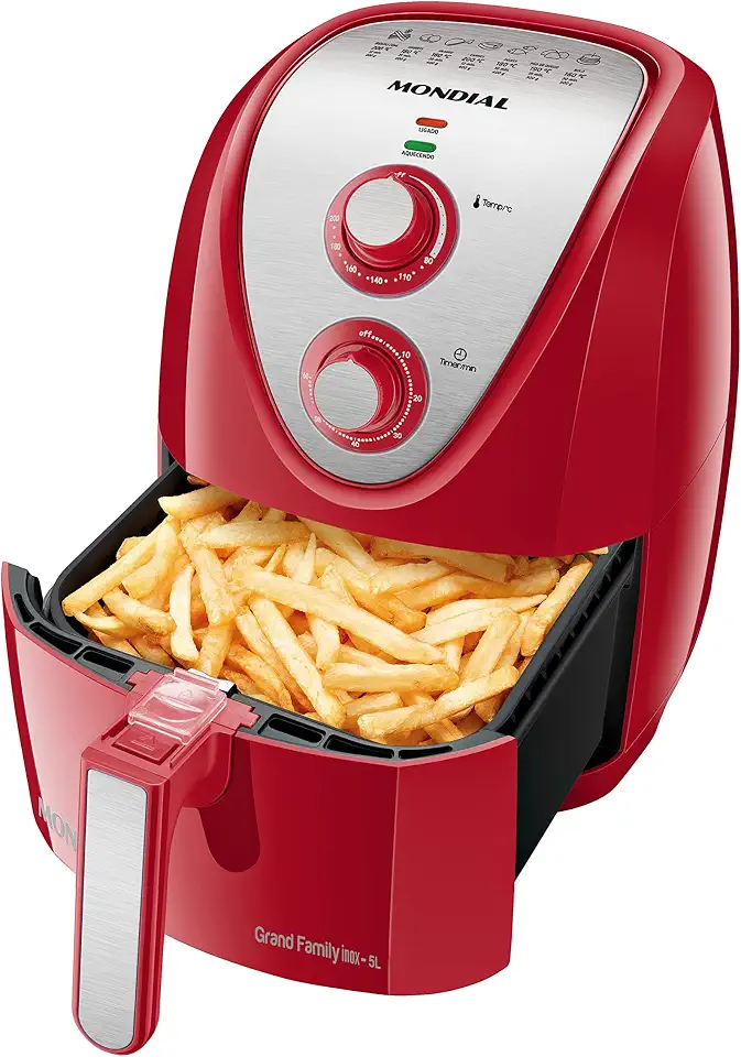 MONDIAL Fritadeira Sem Óleo Air Fryer 5L, Vermelho/Inox, 1900W, 110V - AFN-50-RI