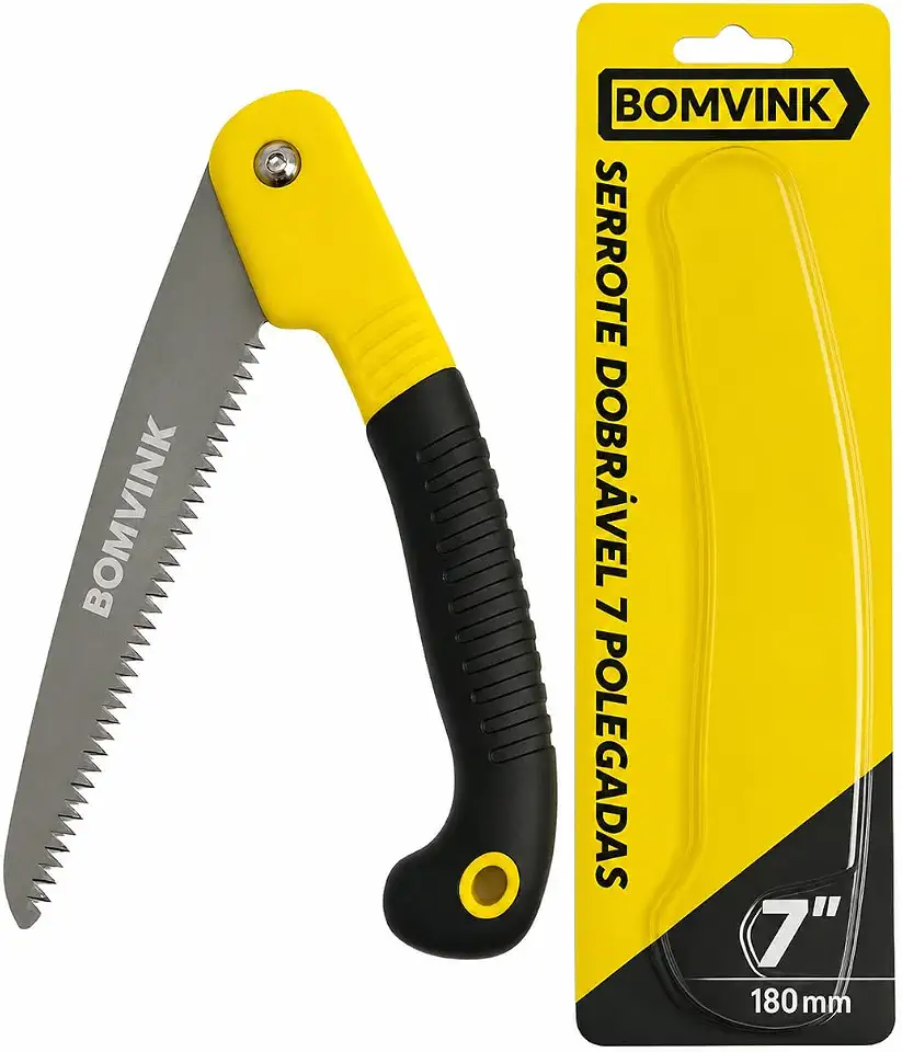 Serrote Dobrável 18 cm Portátil para Madeira, Poda e Camping, Serra Manual com Trava de Segurança, Cabo Ergonômico Antiderrapante, Compacto para Ferramentas