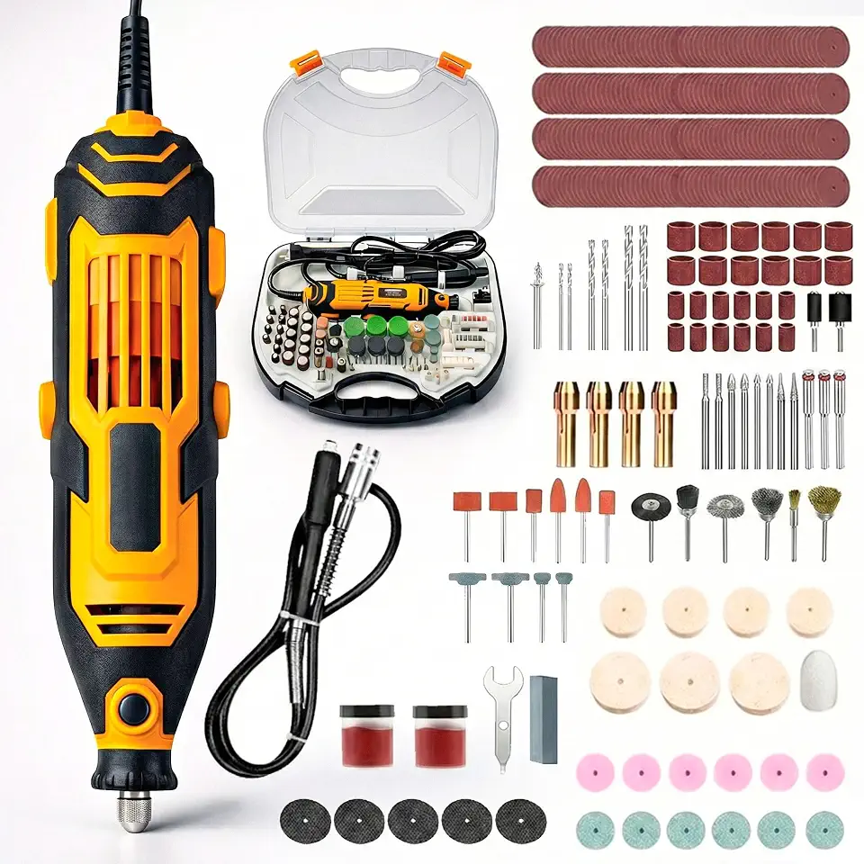 Led Tools Mini Retífica Profissional 500W 210 Pçs Maleta Completa Amarela - 110V