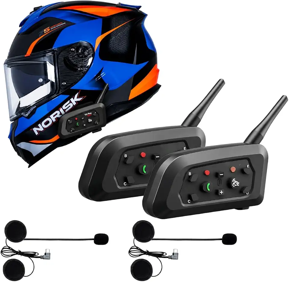 Intercomunicador Bluetooth V6 para Capacete de Moto B-MAX, Par Comunicador Motoqueiro com Alcance 1200m, Cancelamento de Ruído, À Prova d’Água, GPS, Música e Chamadas via Bluetooth
