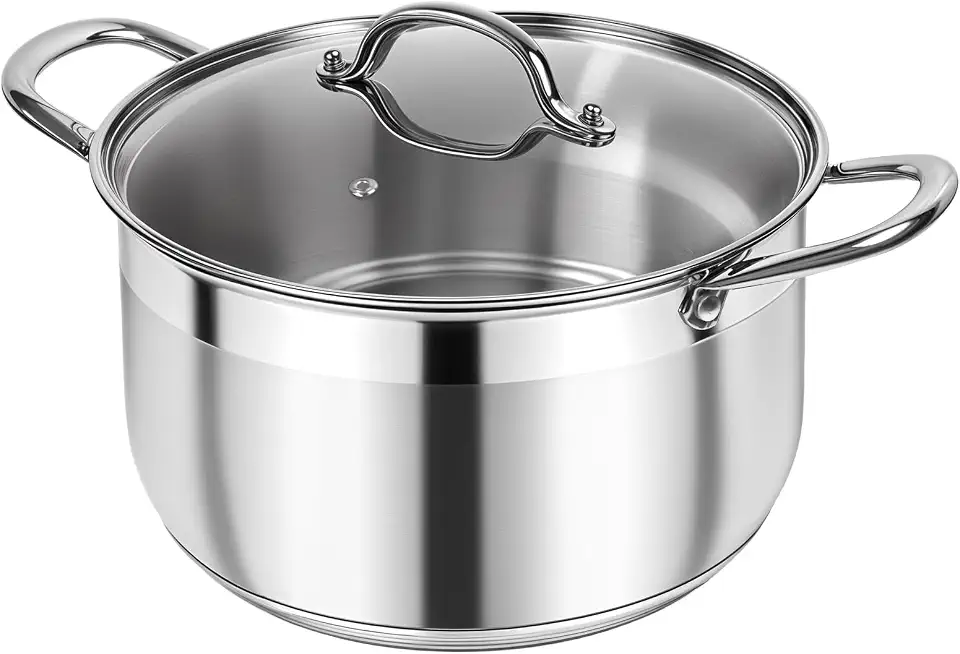 Kirecoo - Panela de Aço Inoxidável - 5 Litros - Com Tampa Visível - Resistente à Indução - Antiaderente - Fundo Grosso - Para Macarrão, Sopa, Espaguete, Panela Profunda