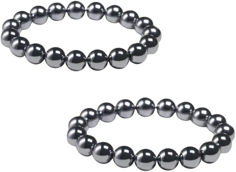 Kit 2 Pulseiras Elásticas Hematita Magnetica Esfera 8mm Energia E Proteção Pedra Natural