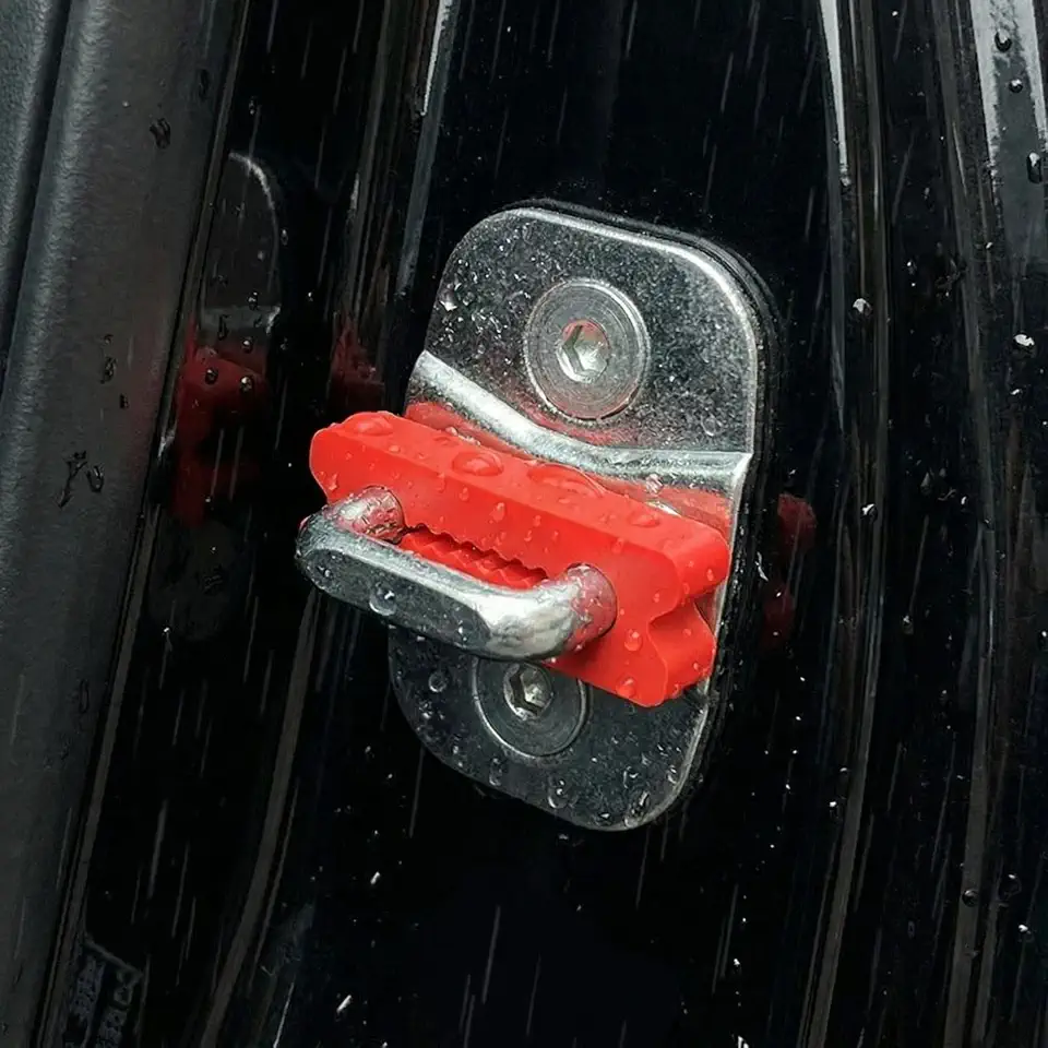 Almofadas amortecedoras de bloqueio de porta de carro, pacote com 4 amortecedores de borracha para amortecimento de ruído, kit de redução de porta de fácil instalação para veículos (vermelho)