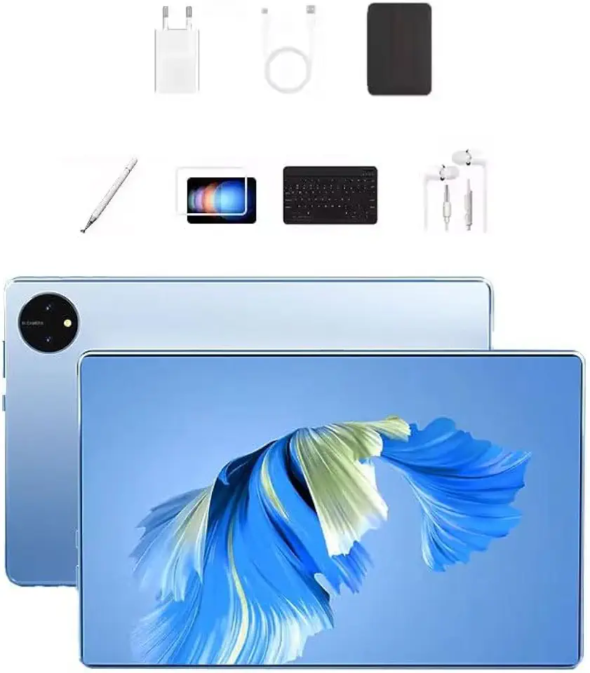 Tablet Android 13 10.1 Polegadas, Snapdragon 888 Octa-Core, 12GB RAM + 512GB ROM, 5G (WiFi + Dados), Bateria 10000mAh, Câmeras 16MP/32MP, Kit Completo com Teclado Bluetooth, Capa e Fone de Ouvido,Azul