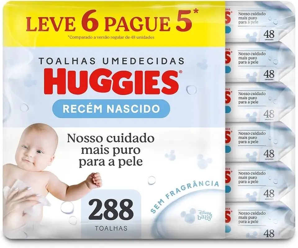 Lenços Umedecidos Huggies Recém-Nascido Sem Fragrância 6x48U