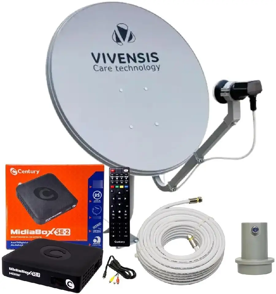 Kit Antena - Receptor Digital Century Midiabox Lnbf 5g Ku Cabo Cor Preto 110v/220v
