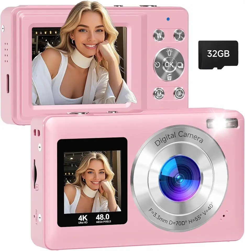 LucZeng Câmera Fotografica Digital 4K, Câmera Vlogging de 64 MP para YouTube,Tela Dupla com Flash, Foco Automático e Função Webcam, Zoom 18X, Maquina Fotografica Compactas para Viagens/Adolescente