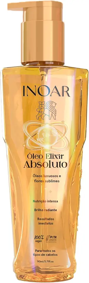Inoar, Absoluto, Óleo Elixir Capilar, Brilho Radiante e Nutrição Intensa, Blend de Óleos Luxuosos, Para Todos os Tipos de Cabelo, 110ml