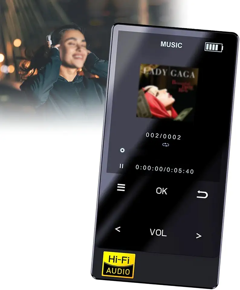 Leitor De MP3 Portátil Sem Fio De 32 GB, Som HiFi Com Alto-falante Integrado | Rádio FM Com Gravador E Bateria De Longa Duração | Tela Sensível Ao Toque | Leitura De Livros Digitais,32GB