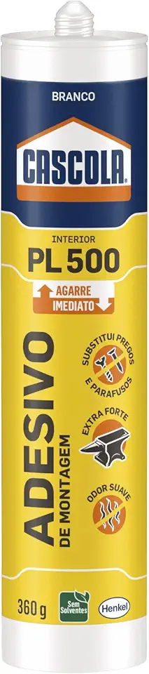Cola Cascola Monta & Fixa PL 500 Interior, Adesivo de montagem extraforte, Cola para madeira, MDF, compensado, concreto, entre outros materiais, Cartucho com 360g