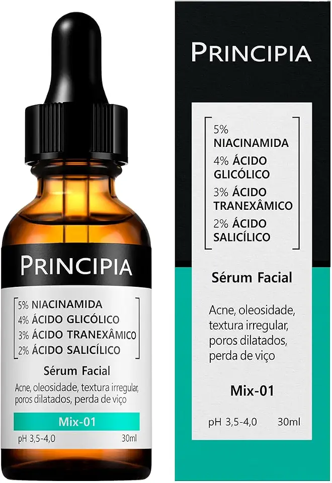 Sérum 5% Niacinamida + 4% Glicólico + 3% Tranexâmico + 2% Salicílico Mix-01 - Anti-acne com 30ml