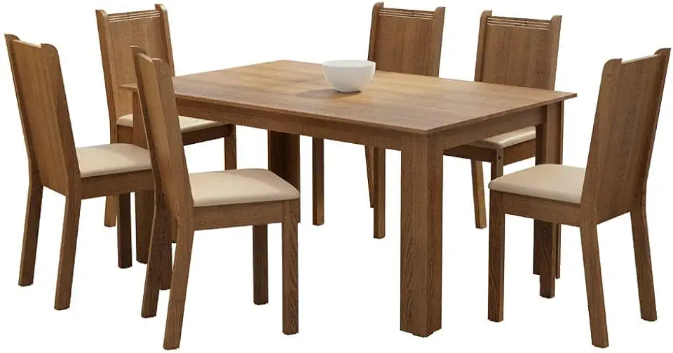 Conjunto Sala de Jantar Madesa Analu Mesa Tampo de Madeira com 6 Cadeiras