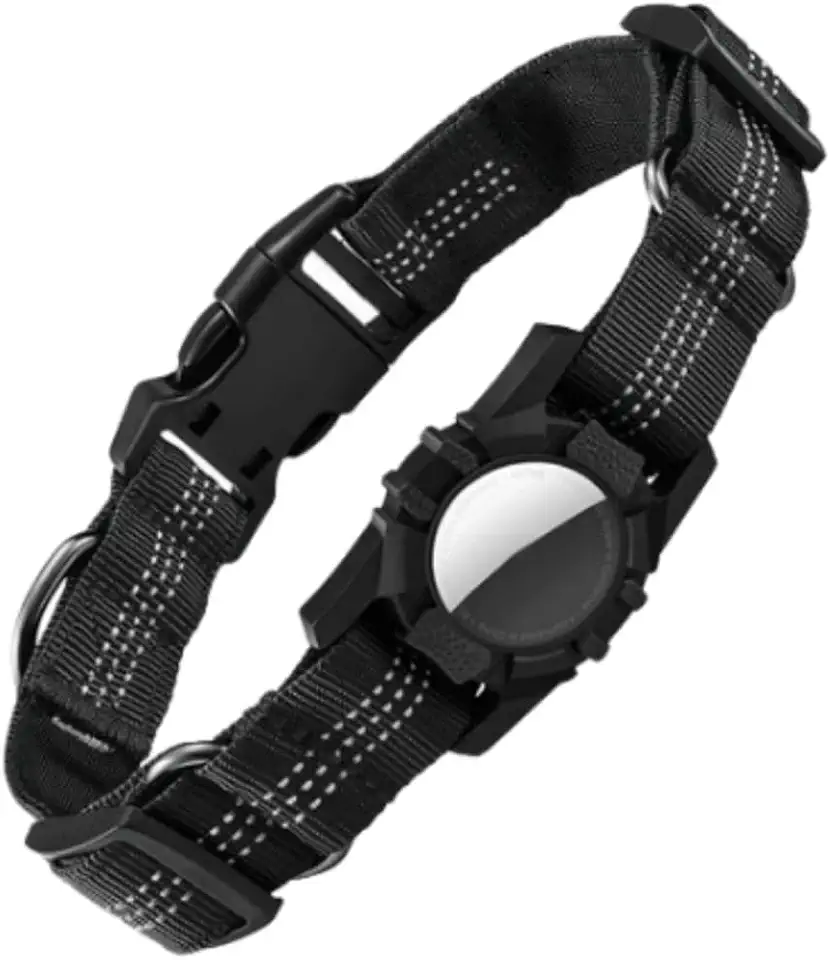 Coleira Localizadora COM Encaixe Para Rastreamento Pet Reflexiva COLLAR DOG DURAVEL RASTREAMENTO CACHORRO GATO CÃES GPS REFLETIVA AJUSTÁVEL (PRETO, 43 CM)