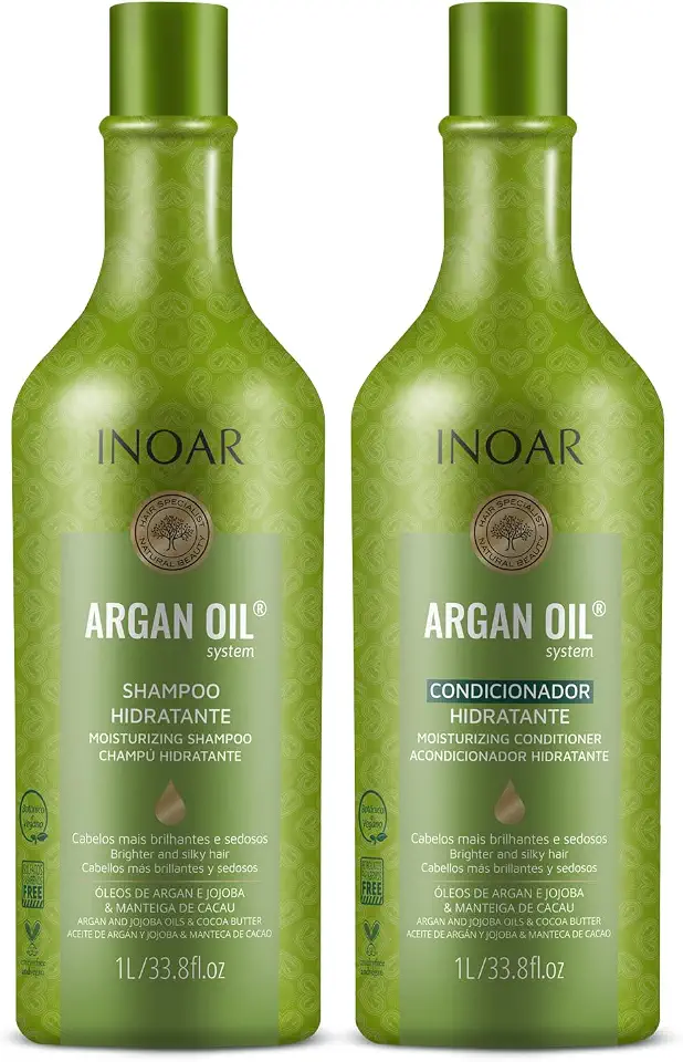 Inoar, Kit Argan Oil System – Shampoo e Condicionador 1L, Hidratação Profunda, Brilho Intenso, Redução de Frizz, Nutrição com Óleo de Argan, Para Todos os Tipos de Cabelo