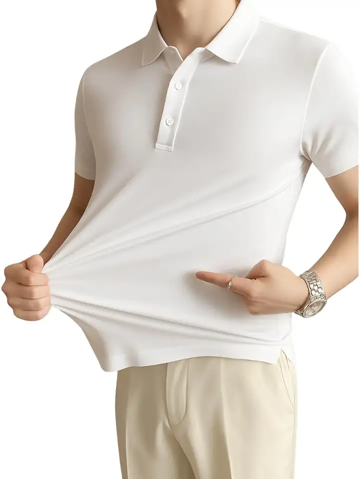Camisa Polo Manga Curta Tecido Gelado Alta Elasticidade Leve Masculino Casual Sport Fino Tecido Gelado Malha Fria