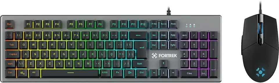 Kit Teclado + Mouse Gamer 6400 DPI Ranger RGB Rainbow Grafite Fortrek
