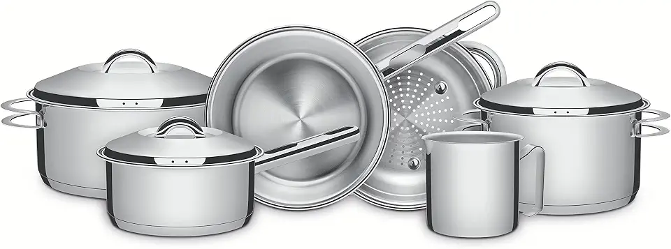 Jogo de Panelas Tramontina Solar em Aço Inox com Fundo Triplo e Tampas de Inox 6 Peças