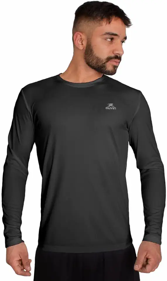 Camisa Dry Basic LS Muvin – Manga Longa – Masculina – Proteção Solar UV50 – Camiseta Para Academia – Treino Funcional – Pilates – Yoga – Corrida – Ginástica – Fitness – Caminhada – Secagem Rápida
