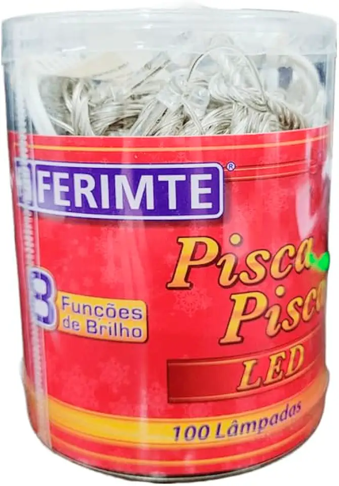 Pisca C/ 100 lâmpadas de LED Amarelo 127V C/8 Funções de Brilho Plugue Macho e Fêmea P/Decoração de Natal