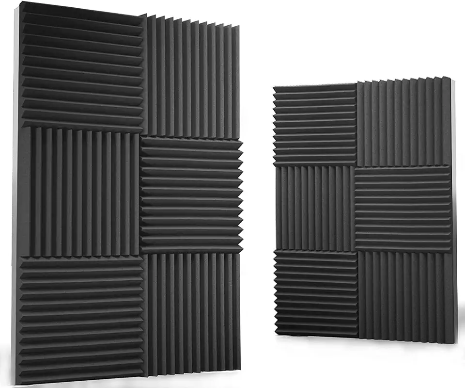 Pacote com 12 painéis acústicos 3,5 x 30,5 cm – Espuma acústica – Cunhas de espuma de estúdio – Painéis de alta densidade – Cunhas à prova de som – Carvão