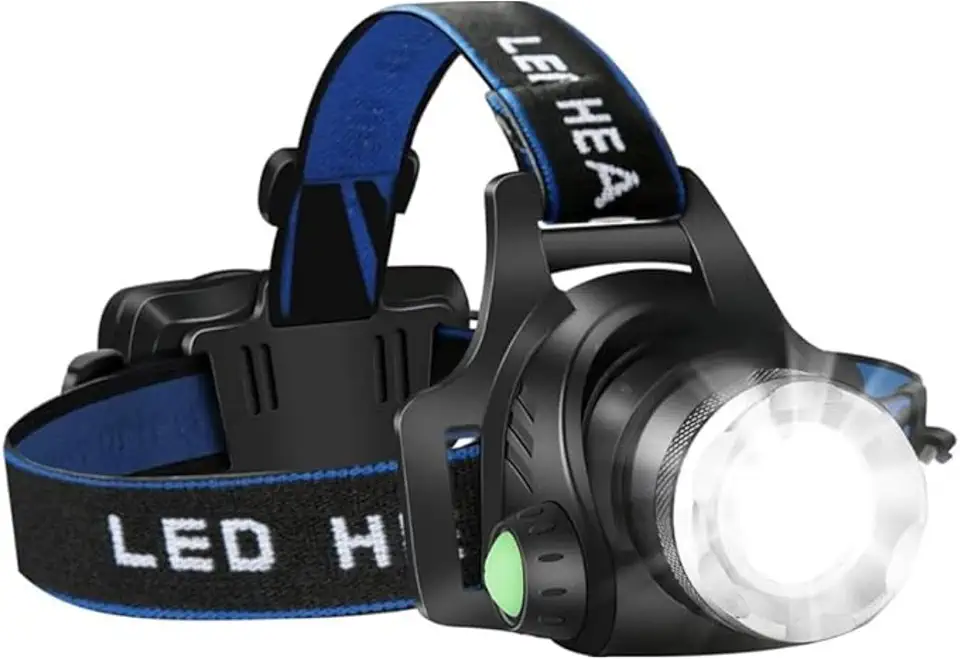 GONZALUX - Lanterna de Cabeça LED Recarregável Ultra Potente Zoom Ajustável à Prova d’Água com 3 Modos de Iluminação Ideal para Pesca, Camping, Corrida, Trilhas e Uso Profissional e Tático.
