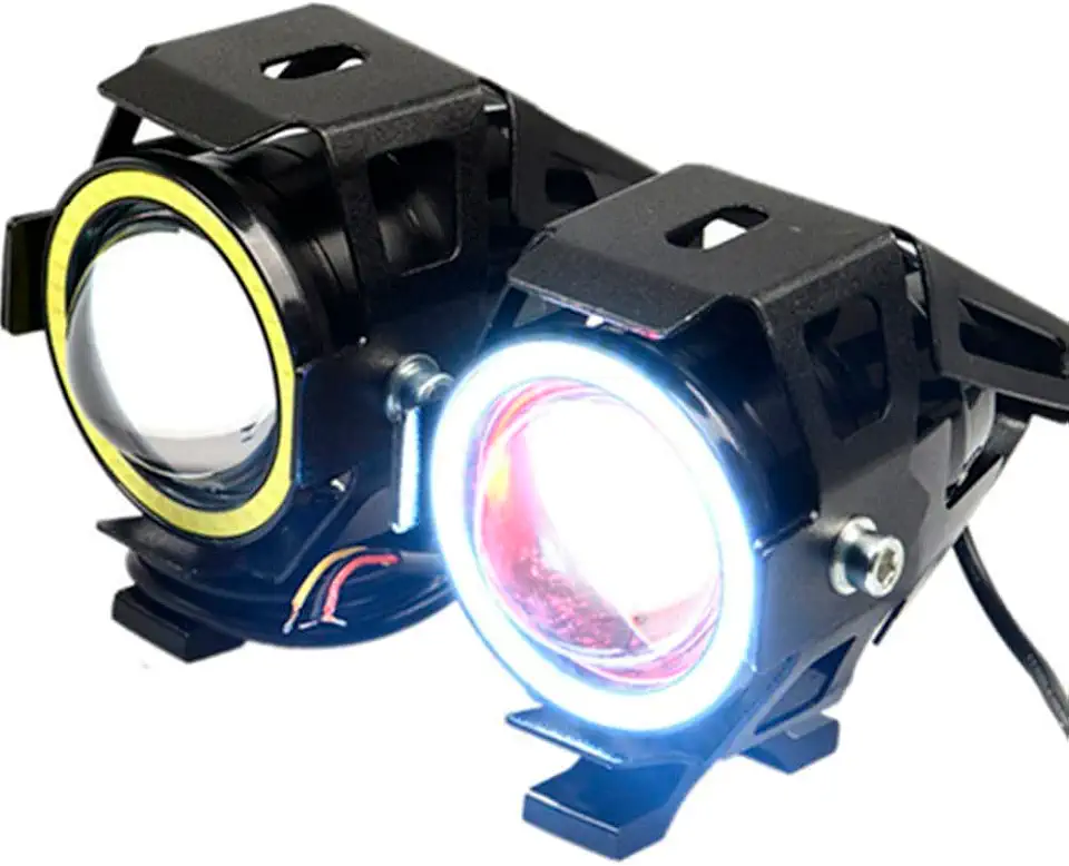 Par Faróis Milha Led Moto Universal Alumínio U7 Angel Eyes com botão KGT821 - Lorben