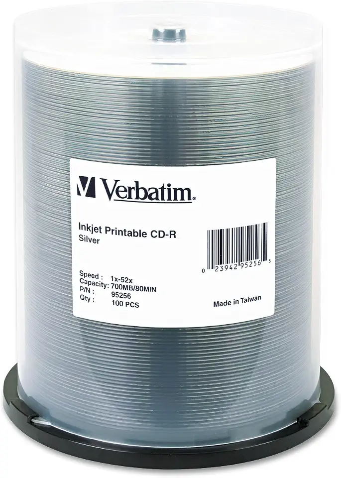 Disco multimídia gravável Verbatim CD-R 700MB 52X prata gravável a jato de tinta – 100 unidades de rotação