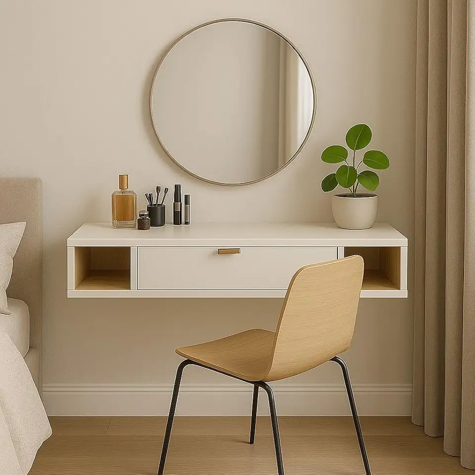 Penteadeira Suspensa com Portas e Nichos Versatta – Design Moderno e Tampo Amplo para Quarto ou Closet (Off White)