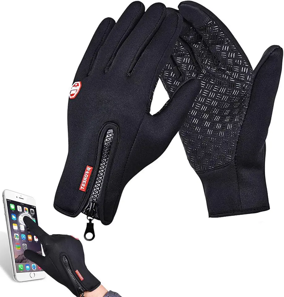 Luvas para Motociclista Impermeáveis e Térmicas – Inverno Frio, Toque Touchscreen, Cor Preta, Tamanhos Único, M a GG