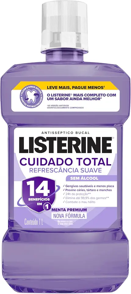 LISTERINE® Cuidado Total 14 Benefícios em 1 Enxaguante Bucal Sem alcool, 1L
