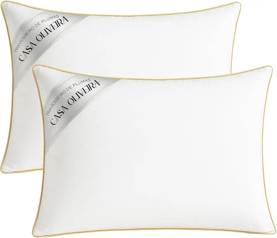 Kit 2 Travesseiros Toque de Plumas Premium Macio Padrão Hotel 5 Estrelas 70x50cm Casa Oliveira Antialérgico Lavável Em Máquina Hipoalergênico Luxo Tecido 300 Fios