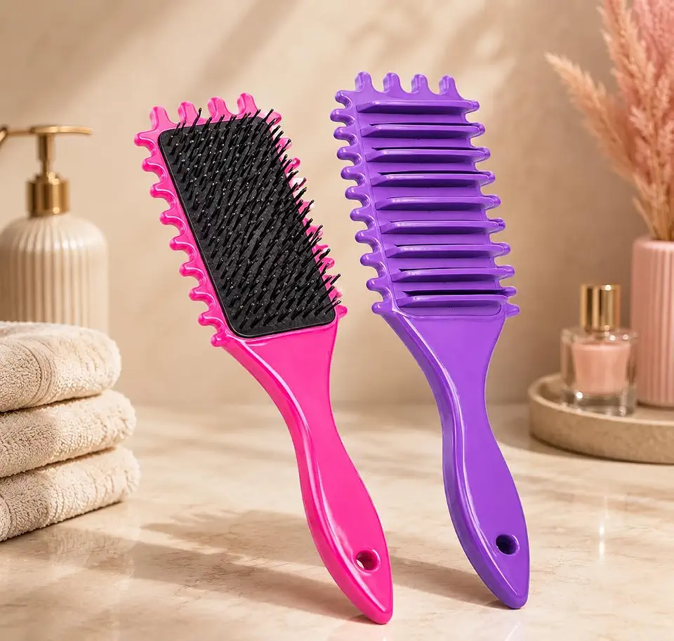 Escova Fitagem Profissional Premium para Cachos e Ondas, Modelo Raquete Wave Anti Frizz, Ideal para Cabelos Cacheados, Crespos e Ondulados (CORES ALEATÓRIAS) – Qualidade Premium LNMAX®