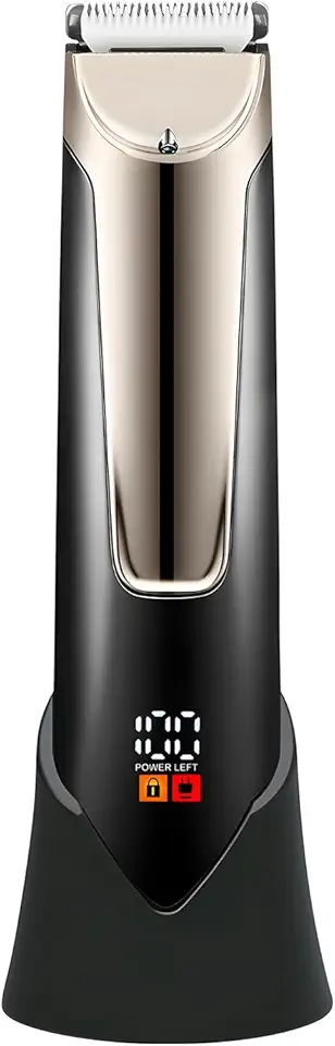 Aparador de Pelos Íntimos Masculino Recarregável USB, IPX7 à Prova d’Água, Display LED, 120min de Uso, 2 Pentes Guia, Trimmer Corporal para Virilha, Axila e Corpo