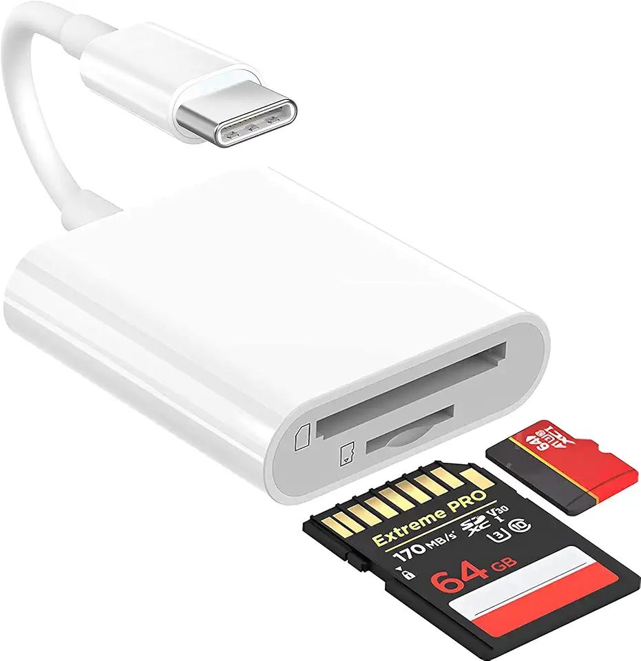 Leitor de cartão SD USB C, leitor de cartão USB-C para SD/Micro SD, adaptador de cartão de memória tipo C de alta velocidade 2 em 1 OTG compatível com iPhone 15 e superior/iPad/Galaxy/MacBook Pro e